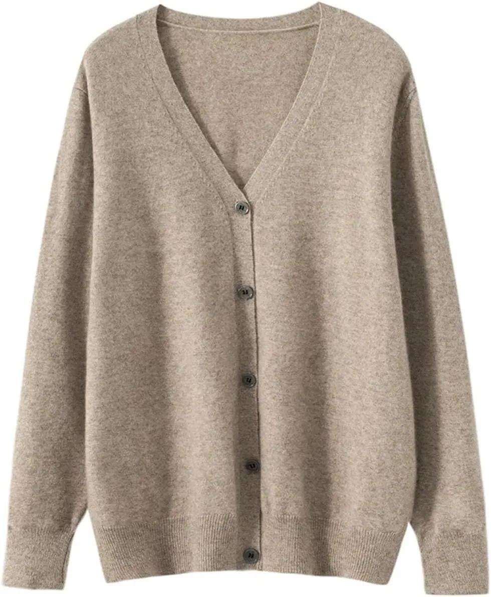 Men's Merino Cashmere Sweater Cardigan Casual V-Neck Button-Down Long Sleeve Knit Warm Versatile Sports Jacket Top