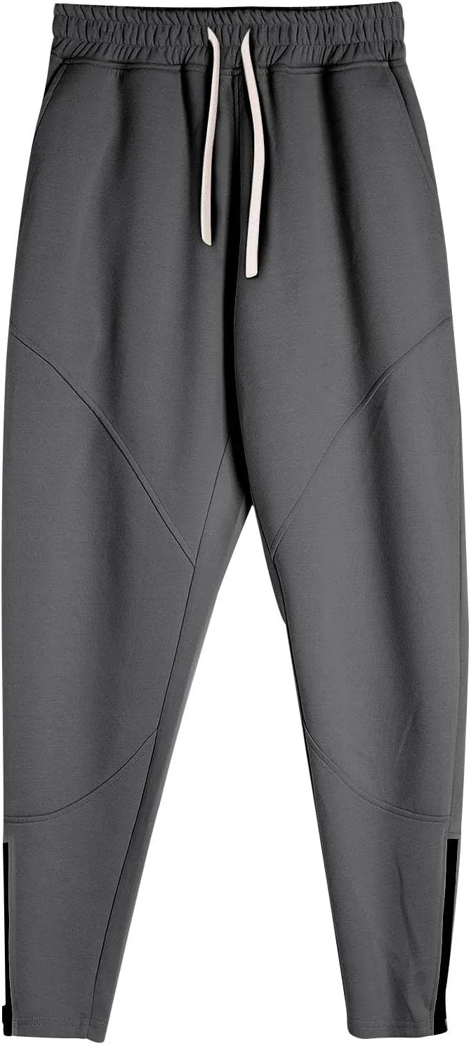 Men's Multi-Pocket Cargo Pants Drawstring Sports Jogger Elastic Waist Sweatpants Fleece Travel Trouser Comfy Pant