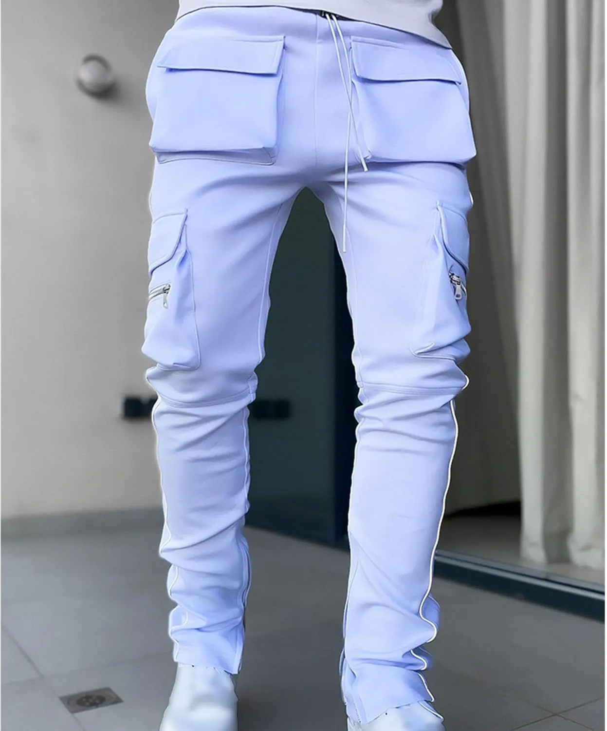 Men's Multi Pocket Cargo Pants Punk Rock Street Harem Pants Reflective Technical Hip Hop Sport Pants