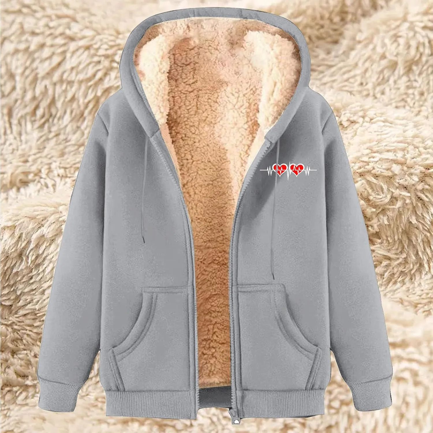 Men's New Casual Fashionable Printed Fleece Hooded Sweatshirt Jacket Coat Tops，Long Sleeve Zippr Furry Warm Comfy