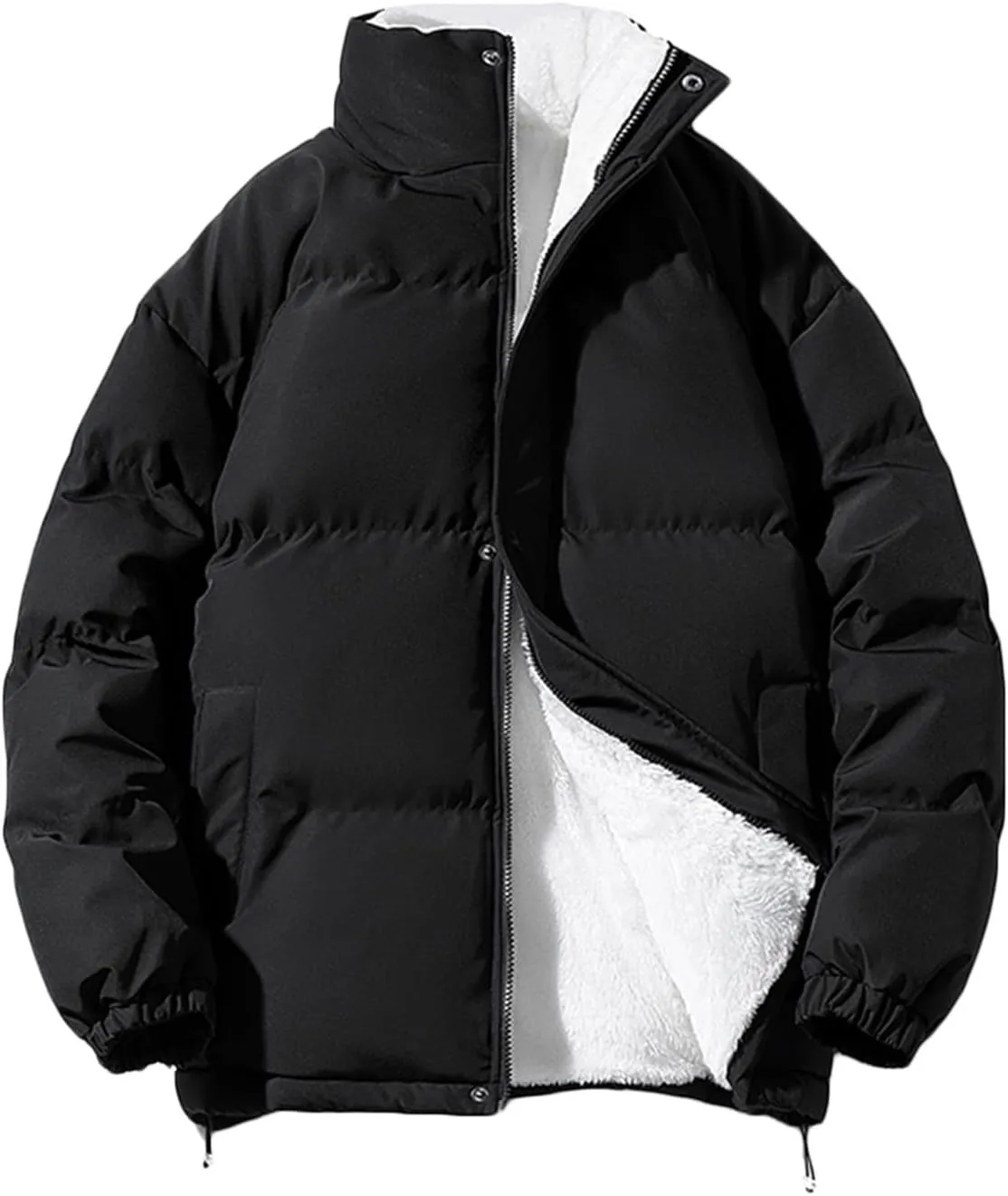 Men's New Zipper Open-Front Cardigan Jacket Coat Tops, Stand Collar Cotton-Padded Coat Solid Fleecing Long Sleeve Coat