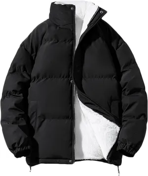 Men's New Zipper Open-Front Cardigan Jacket Coat Tops, Stand Collar Cotton-Padded Coat Solid Fleecing Long Sleeve Coat