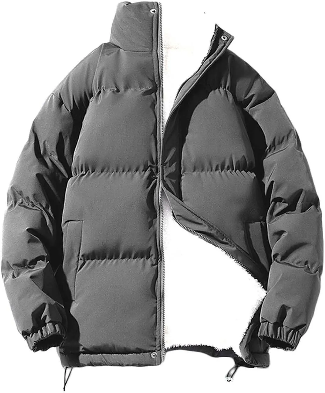 Men's New Zipper Open-Front Cardigan Jacket Coat Tops, Stand Collar Cotton-Padded Coat Solid Fleecing Long Sleeve Coat