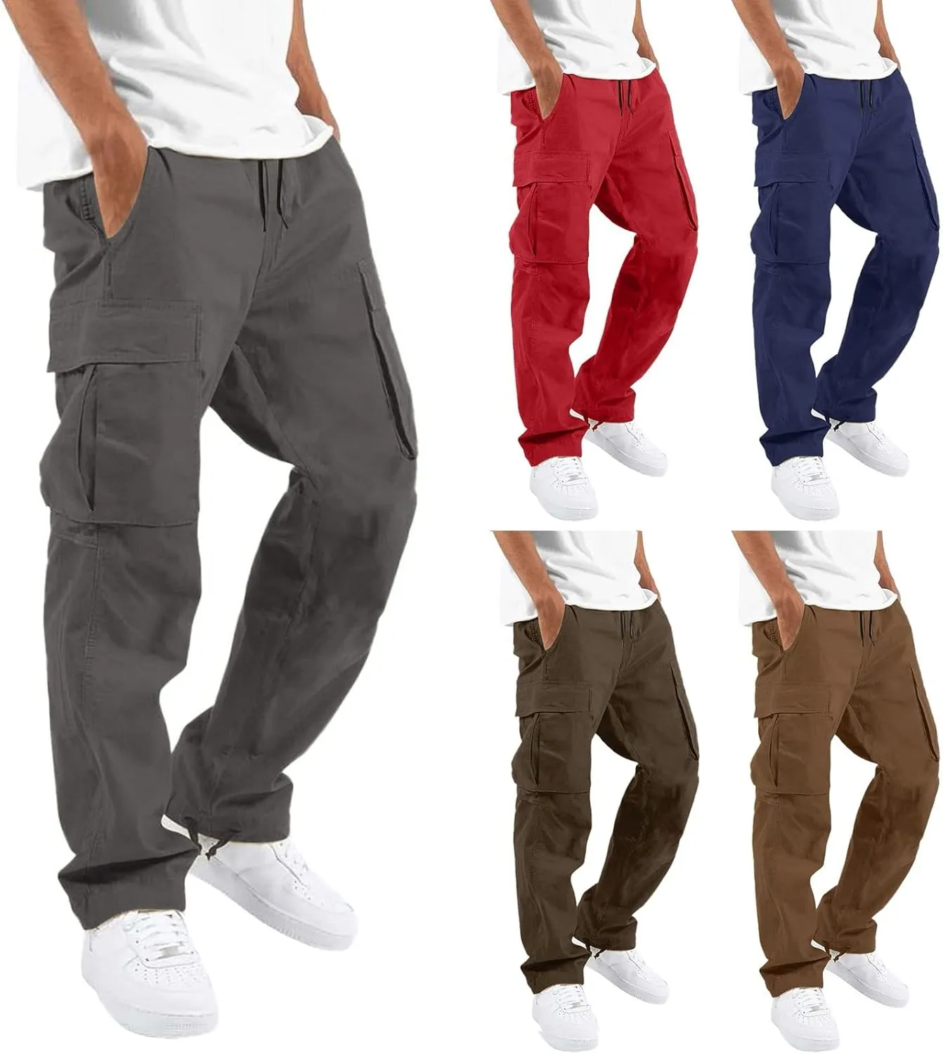 Men's Outdoor Cargo Pants Lightweight Relaxed Fit Tactical Hiking Jogger Classic Multi Pockets Fashion Trousers