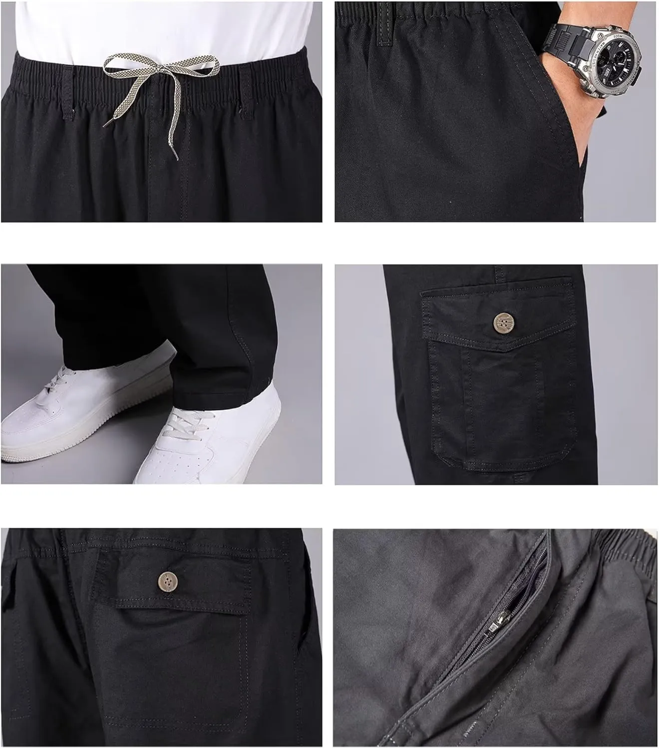 Men's Outdoor Cargo Pants Multi Pockets Lightweight Outdoor Tactical Pants Work Trousers Cotton Hiking Trousers