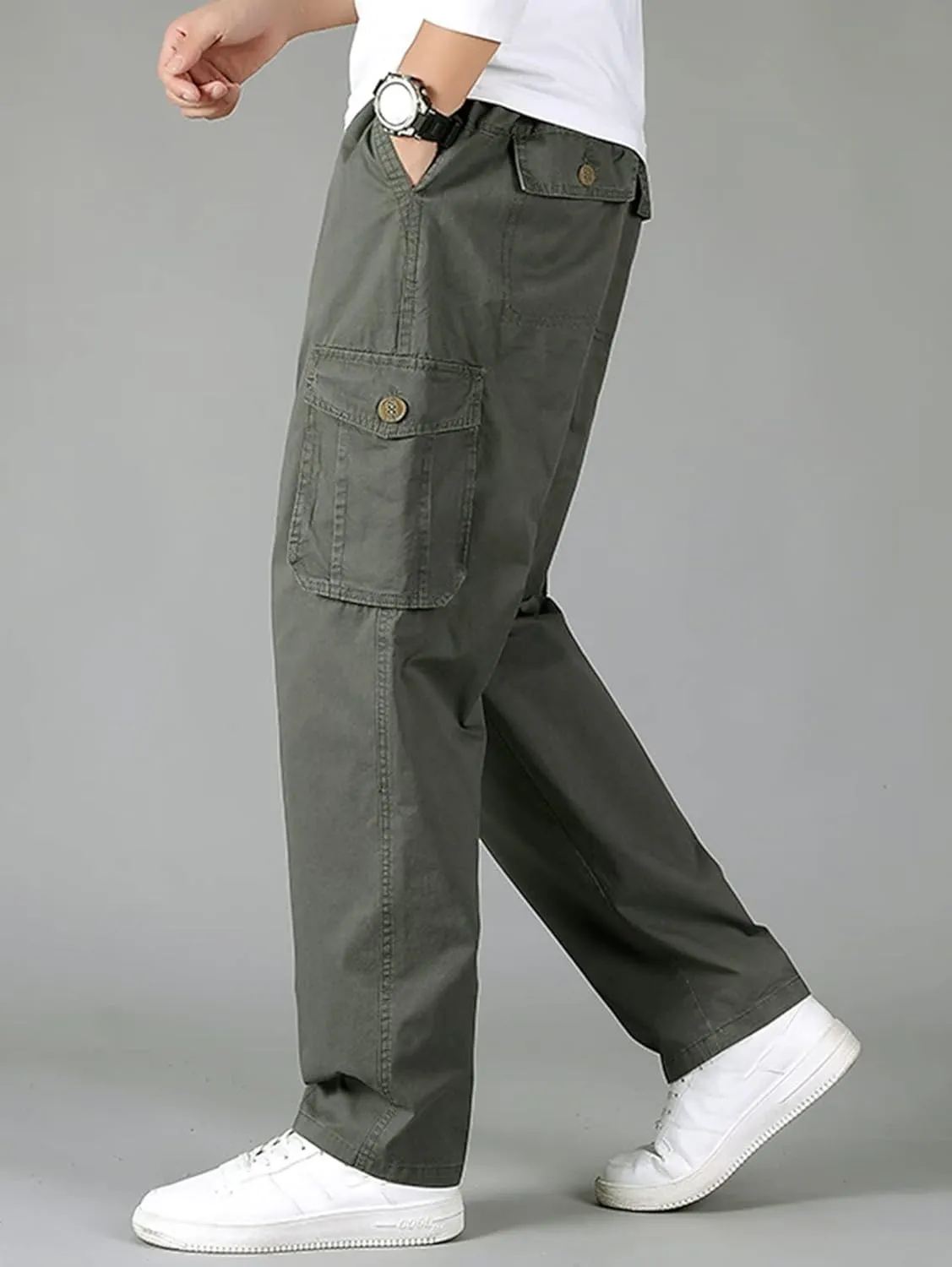 Men's Outdoor Cargo Pants Multi Pockets Lightweight Outdoor Tactical Pants Work Trousers Cotton Hiking Trousers