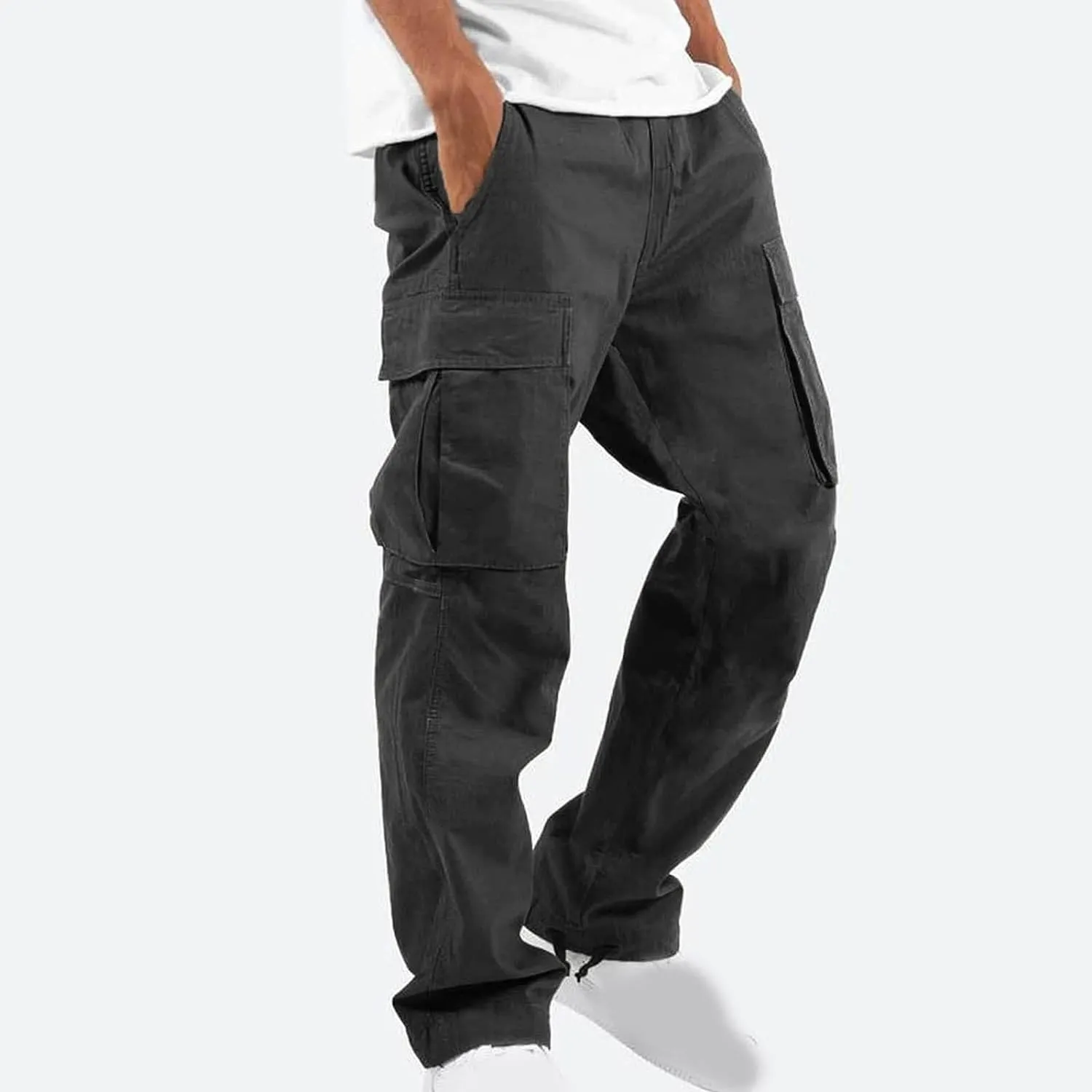 Mens Outdoor Cargo Pants Tactical Hiking Pants Baggy Workout Joggers Wide Leg Stretchy Jeans Loose Fit Trousers
