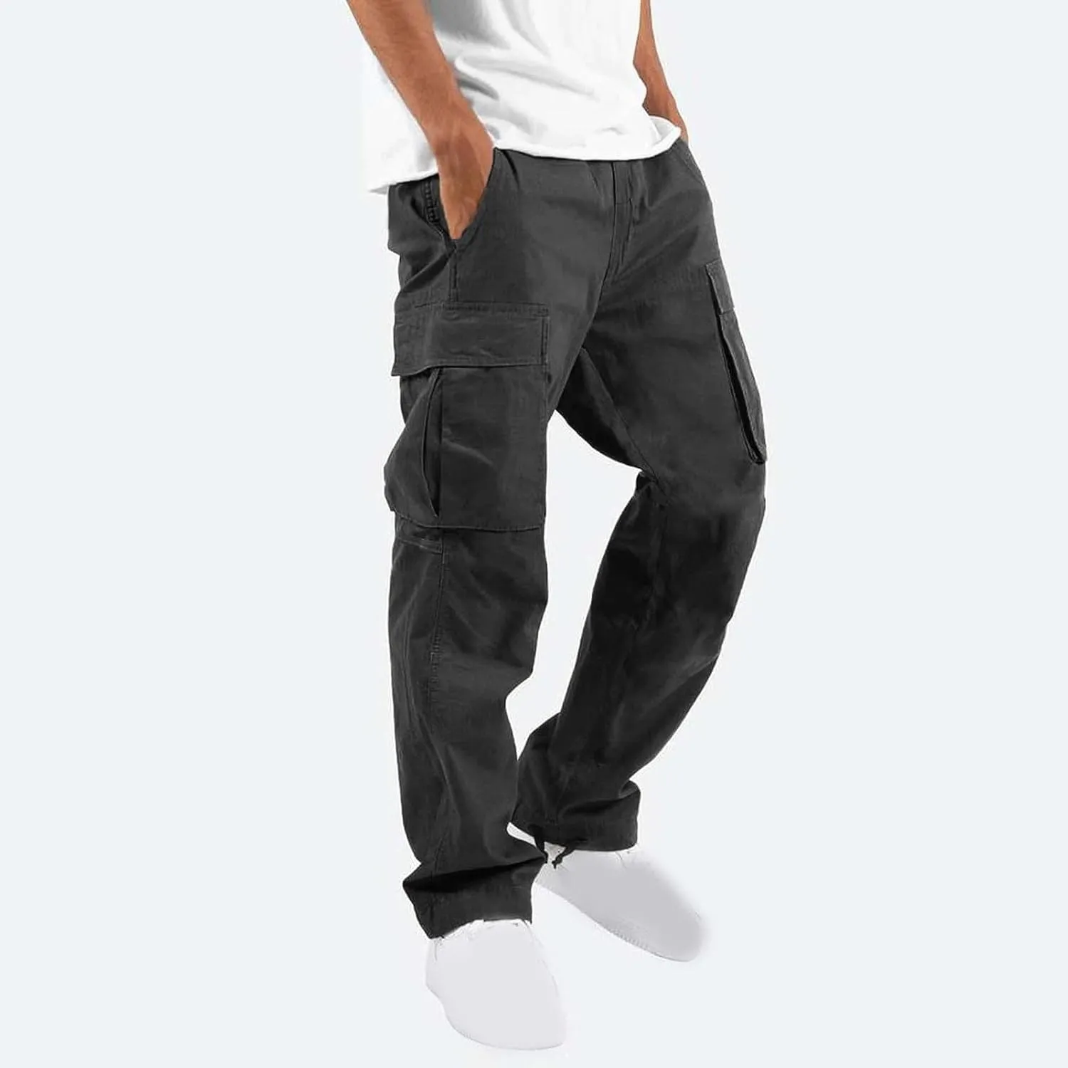 Mens Outdoor Cargo Pants Tactical Hiking Pants Baggy Workout Joggers Wide Leg Stretchy Jeans Loose Fit Trousers