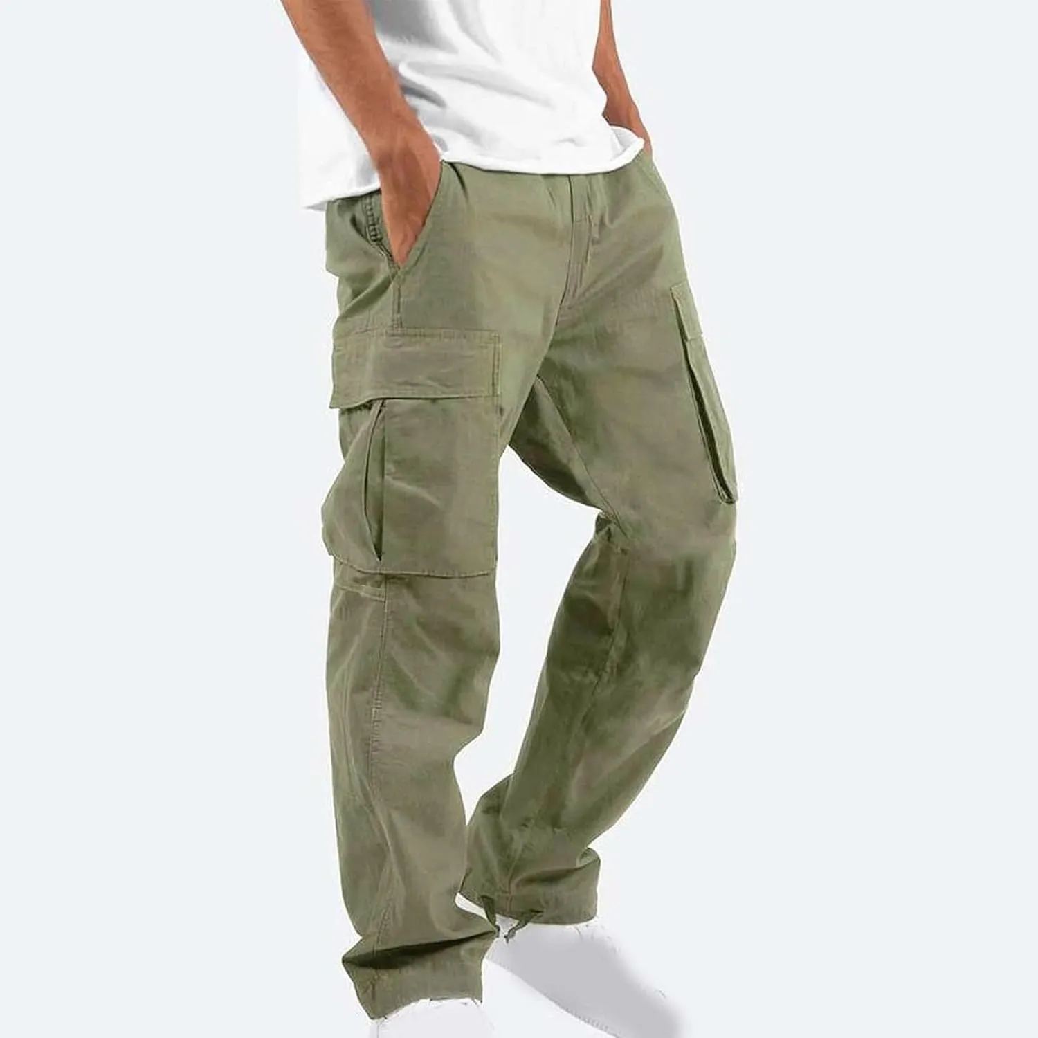 Mens Outdoor Cargo Pants Tactical Hiking Pants Baggy Workout Joggers Wide Leg Stretchy Jeans Loose Fit Trousers