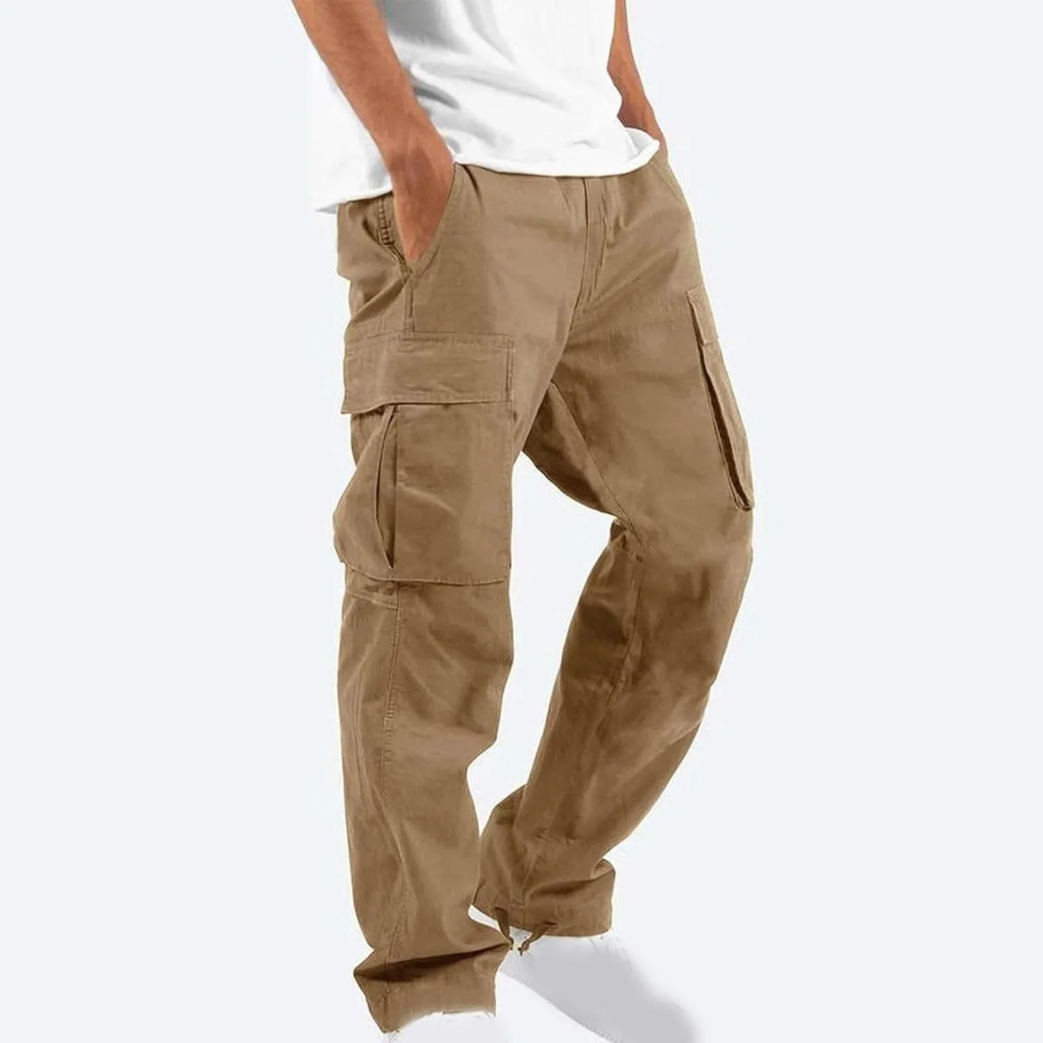 Mens Outdoor Cargo Pants Tactical Hiking Pants Baggy Workout Joggers Wide Leg Stretchy Jeans Loose Fit Trousers