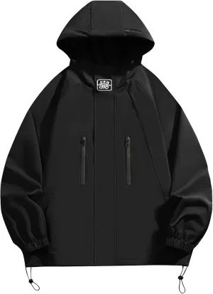 Men's Outdoor Workwear Punching Jacket Fall New Solid Color Windproof Hooded Jackets Tops Couple Loose Fit Jacket