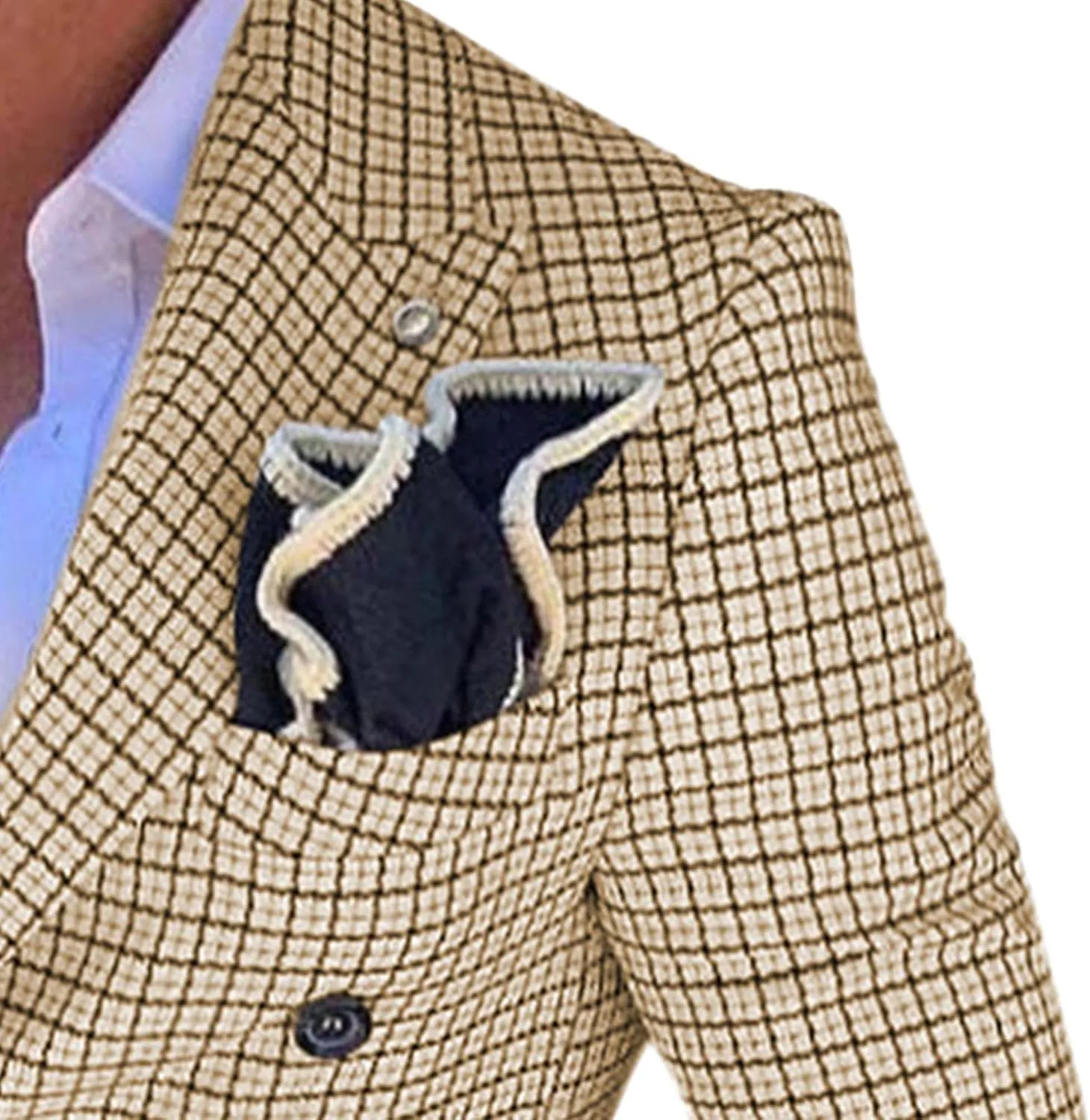 Men's Plaid Business Double-Breasted 2-Piece Suit Slim Fit Wedding Blazer Jacket Tux Suit Casual Notched Lapel Suit