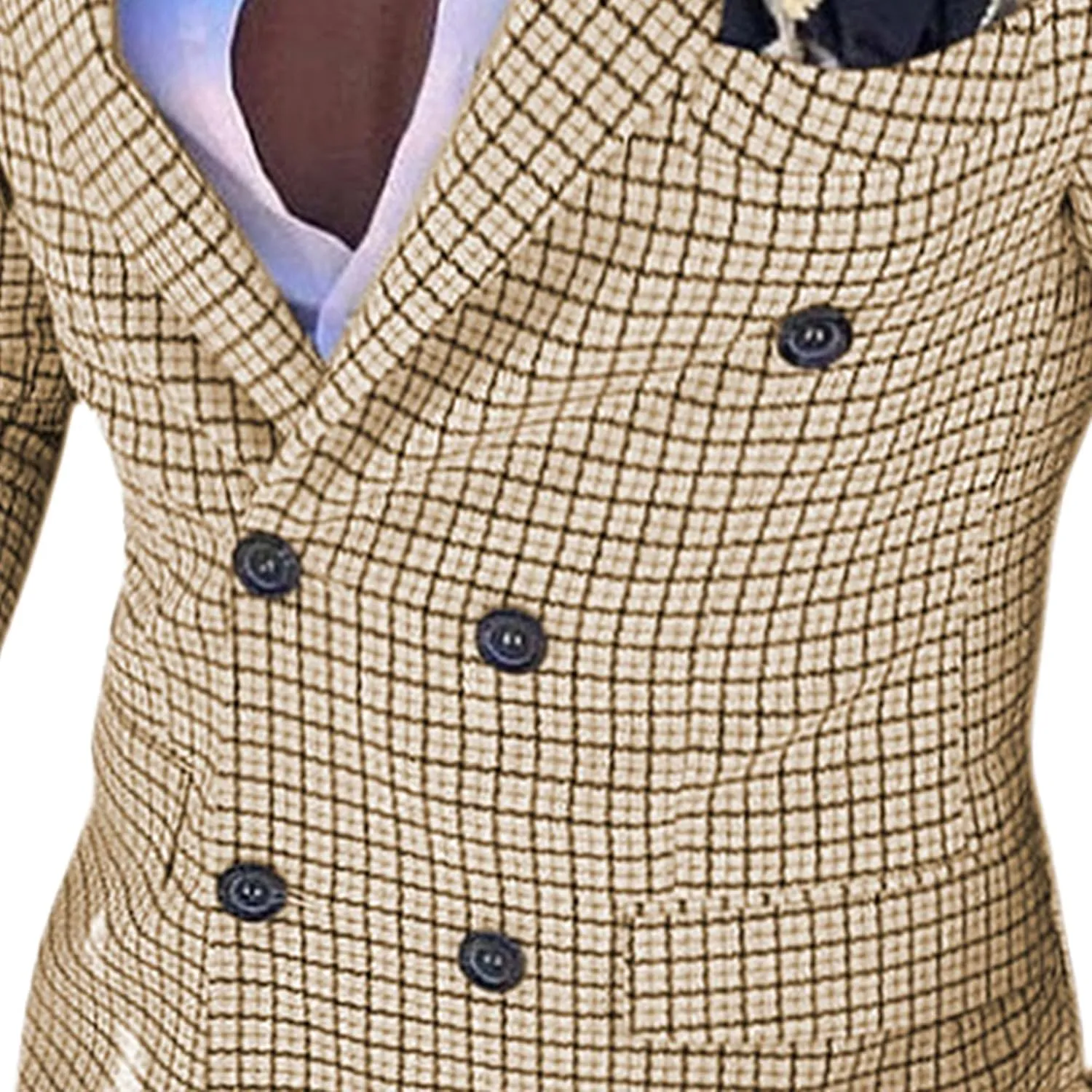 Men's Plaid Business Double-Breasted 2-Piece Suit Slim Fit Wedding Blazer Jacket Tux Suit Casual Notched Lapel Suit