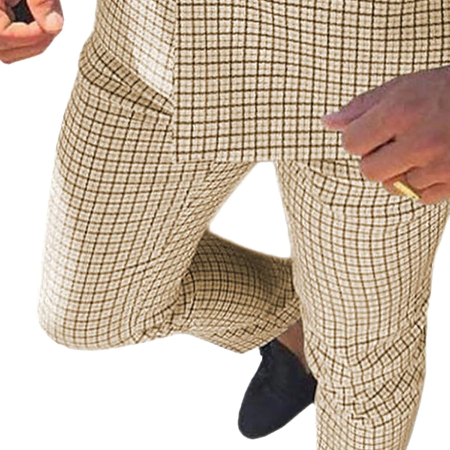 Men's Plaid Business Double-Breasted 2-Piece Suit Slim Fit Wedding Blazer Jacket Tux Suit Casual Notched Lapel Suit