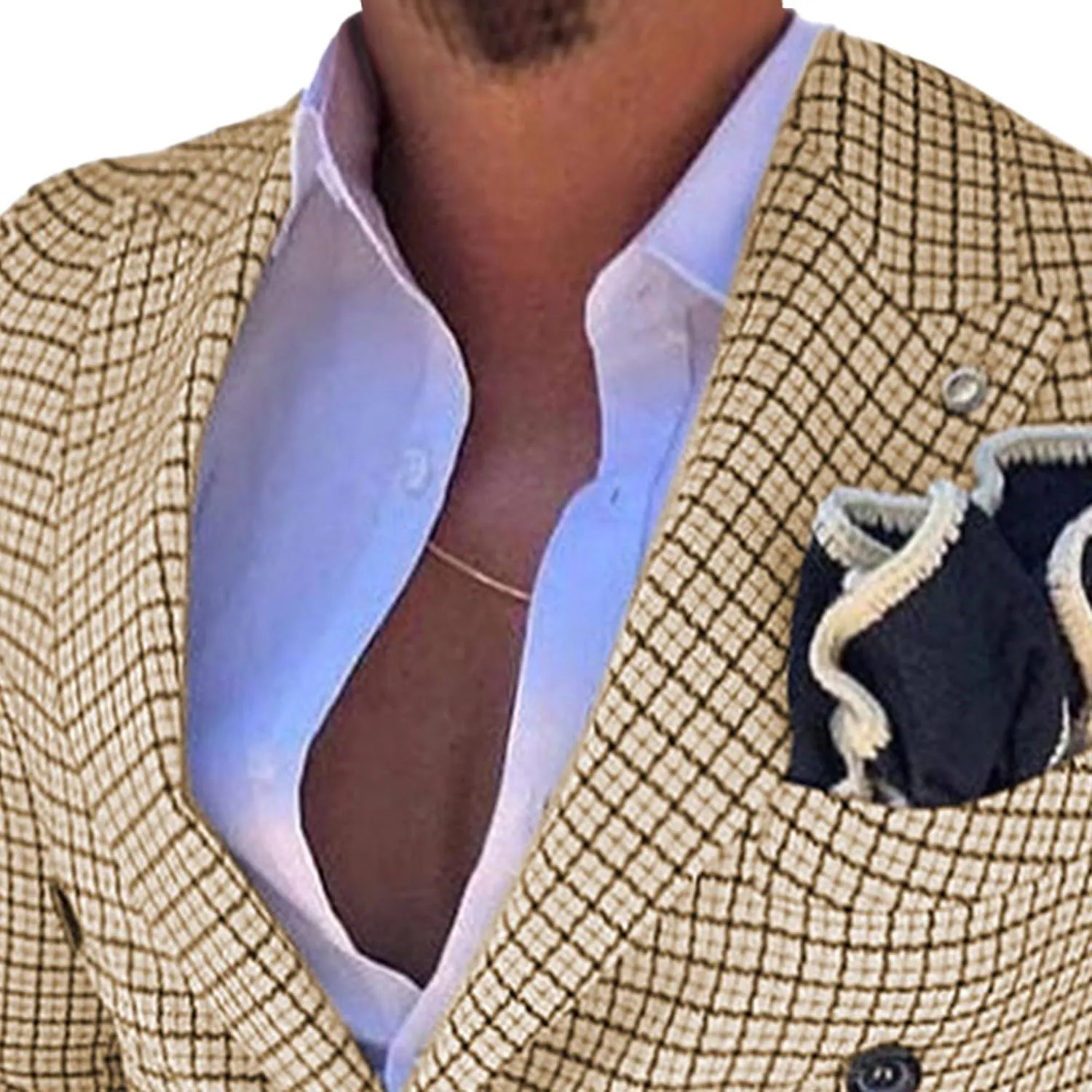 Men's Plaid Business Double-Breasted 2-Piece Suit Slim Fit Wedding Blazer Jacket Tux Suit Casual Notched Lapel Suit