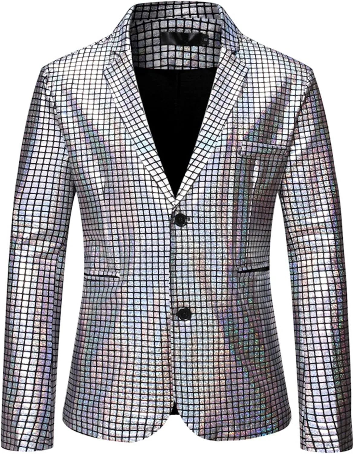 Men's Plaid Party Nightclub Dress Suit Jacket 2 Button Metallic Fashion Blazer Sequin Slim Fit Stylish Sport Coat