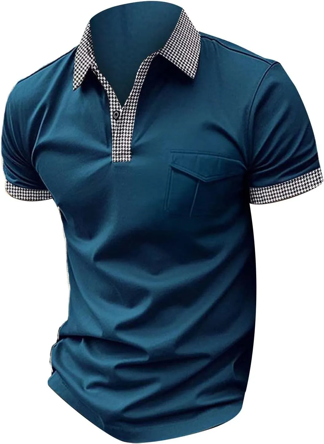 Men's Quarter Button Polo Shirts Casual Knit Short Sleeve Ribbed Polo T Shirt Classic Fit Golf Shirts Activewear Tops