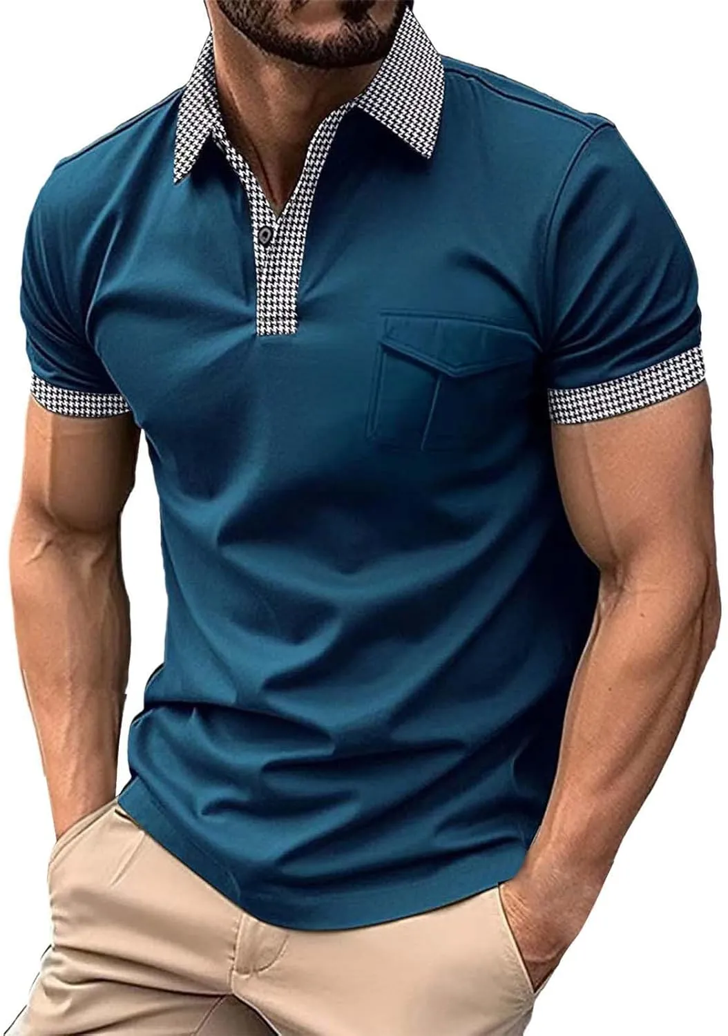 Men's Quarter Button Polo Shirts Casual Knit Short Sleeve Ribbed Polo T Shirt Classic Fit Golf Shirts Activewear Tops