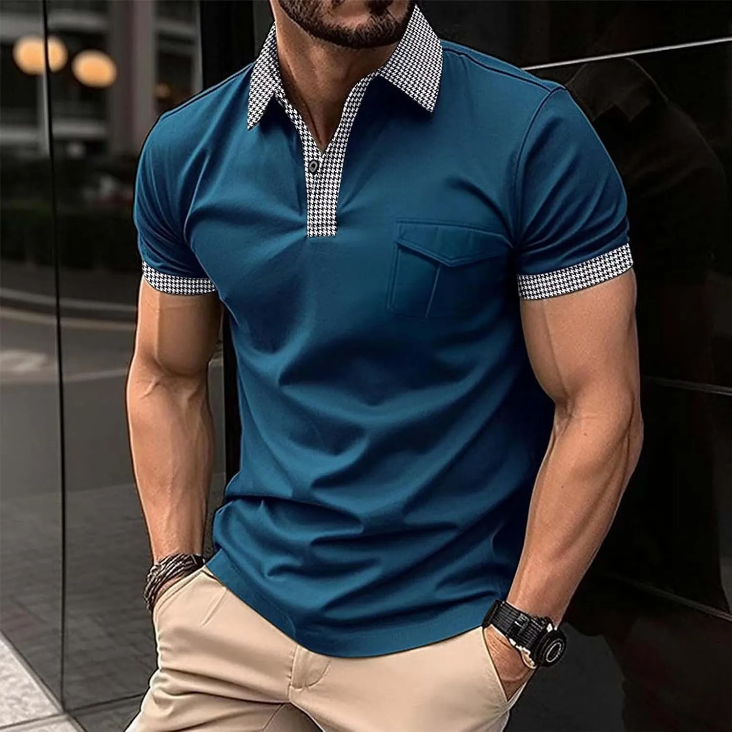Men's Quarter Button Polo Shirts Casual Knit Short Sleeve Ribbed Polo T Shirt Classic Fit Golf Shirts Activewear Tops