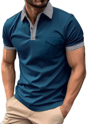 Men's Quarter Button Polo Shirts Casual Knit Short Sleeve Ribbed Polo T Shirt Classic Fit Golf Shirts Activewear Tops