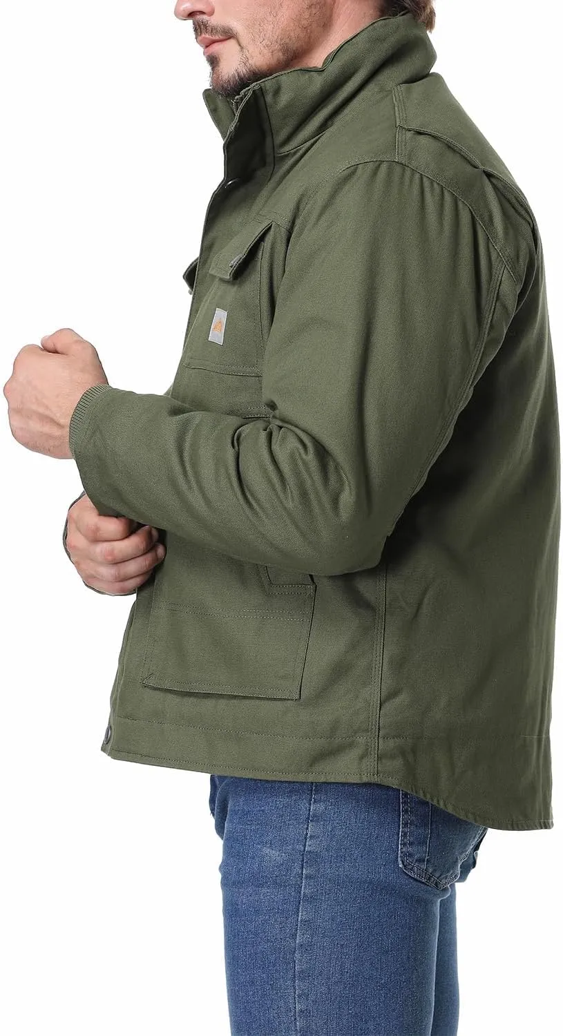 Men's Quilted Flannel Lined Work Coat Long-Lasting Loose Casual Jacket Waterproof Workwear