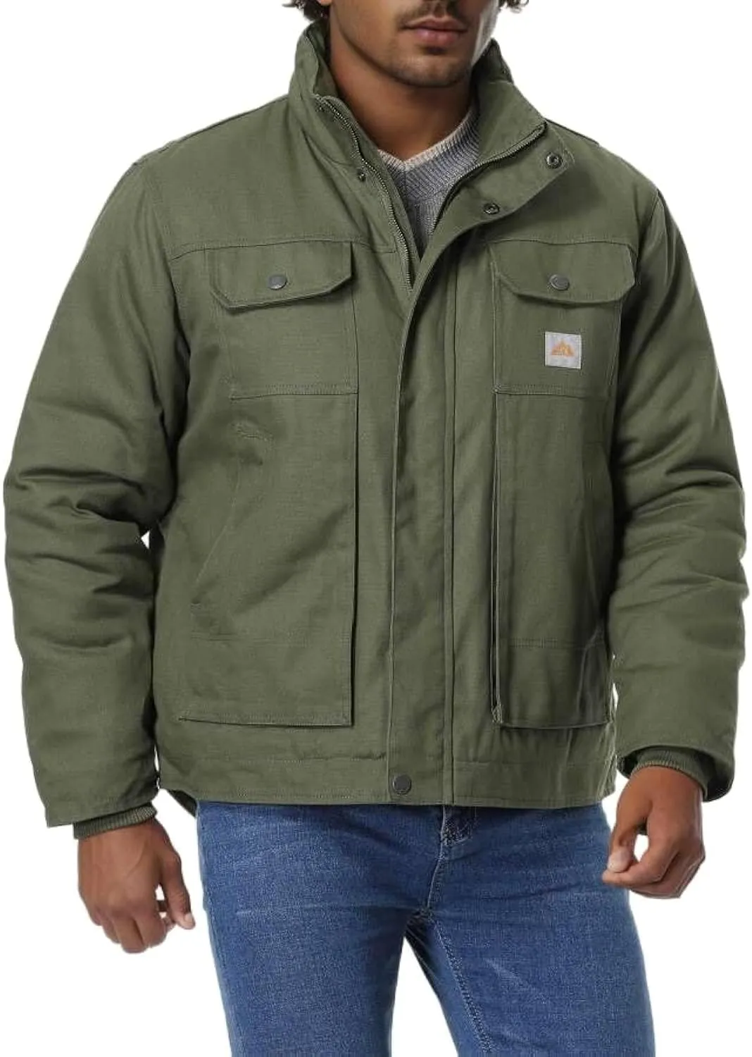 Men's Quilted Flannel Lined Work Coat Long-Lasting Loose Casual Jacket Waterproof Workwear