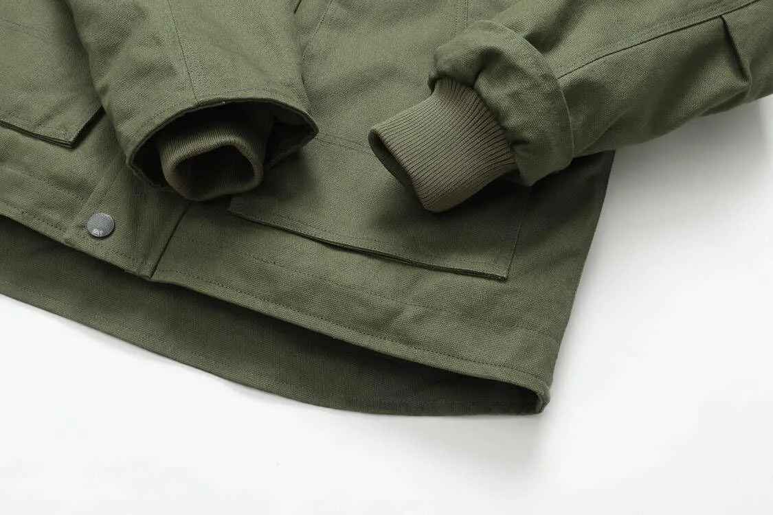 Men's Quilted Flannel Lined Work Coat Long-Lasting Loose Casual Jacket Waterproof Workwear