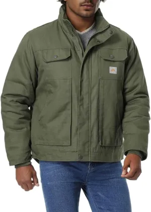 Men's Quilted Flannel Lined Work Coat Long-Lasting Loose Casual Jacket Waterproof Workwear