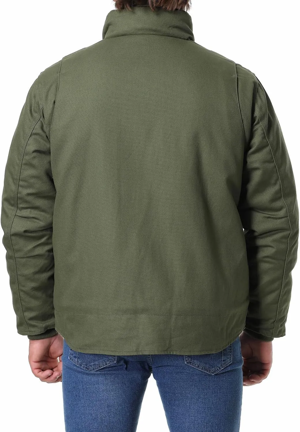 Men's Quilted Flannel Lined Work Coat Long-Lasting Loose Casual Jacket Waterproof Workwear