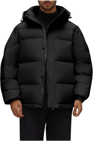 Men's Quilted Puffer Down Jacket Hooded Zipper Long Sleeve Thicken Coat Warm Winter Windproof Coat Outwear Plus Size