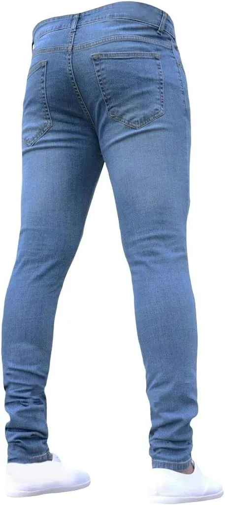 Men's Regular Fit Jeans Fit Ripped Trousers Slim Straight Men's Pants Washed Old Loose Fashion Casual Jeans Men Blue