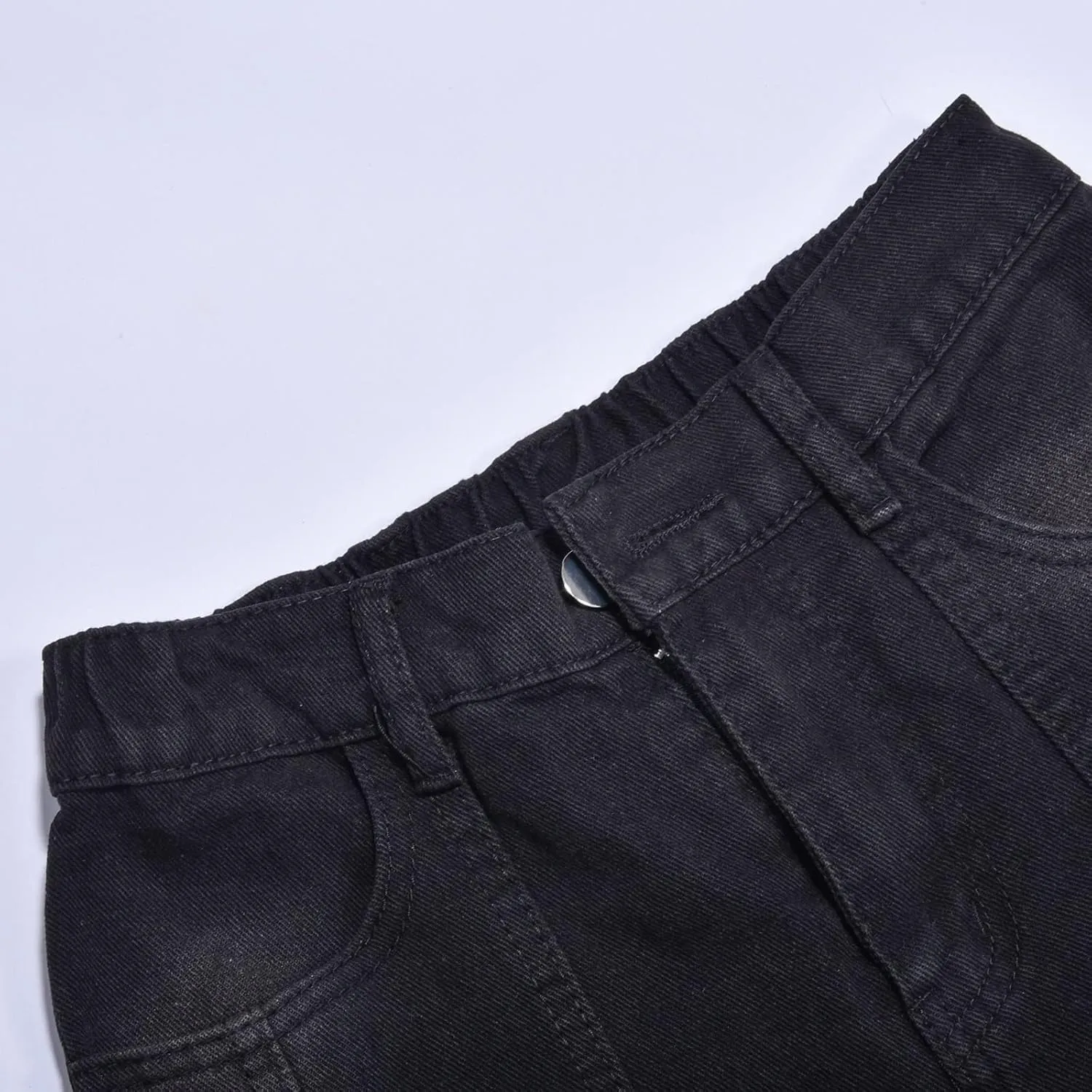 Men's Regular Fit Straight Hole Buckle Zipper Middle Waist Denim Long Pants Trousers Pants Wide Leg Trousers Pants