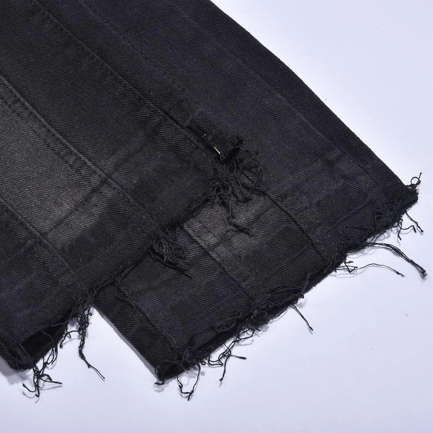 Men's Regular Fit Straight Hole Buckle Zipper Middle Waist Denim Long Pants Trousers Pants Wide Leg Trousers Pants