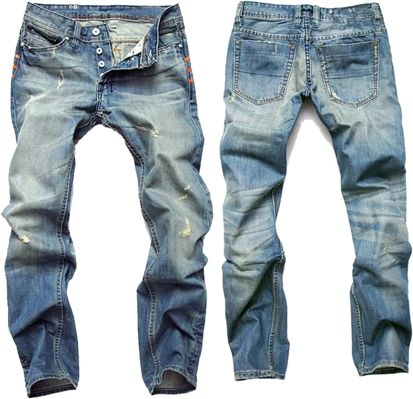 Men's Ripped Slim Straight Fit Moto Jeans Comfy Stretch Skinny Biker Denim Jean Vintage Distressed Motorcycle Pants