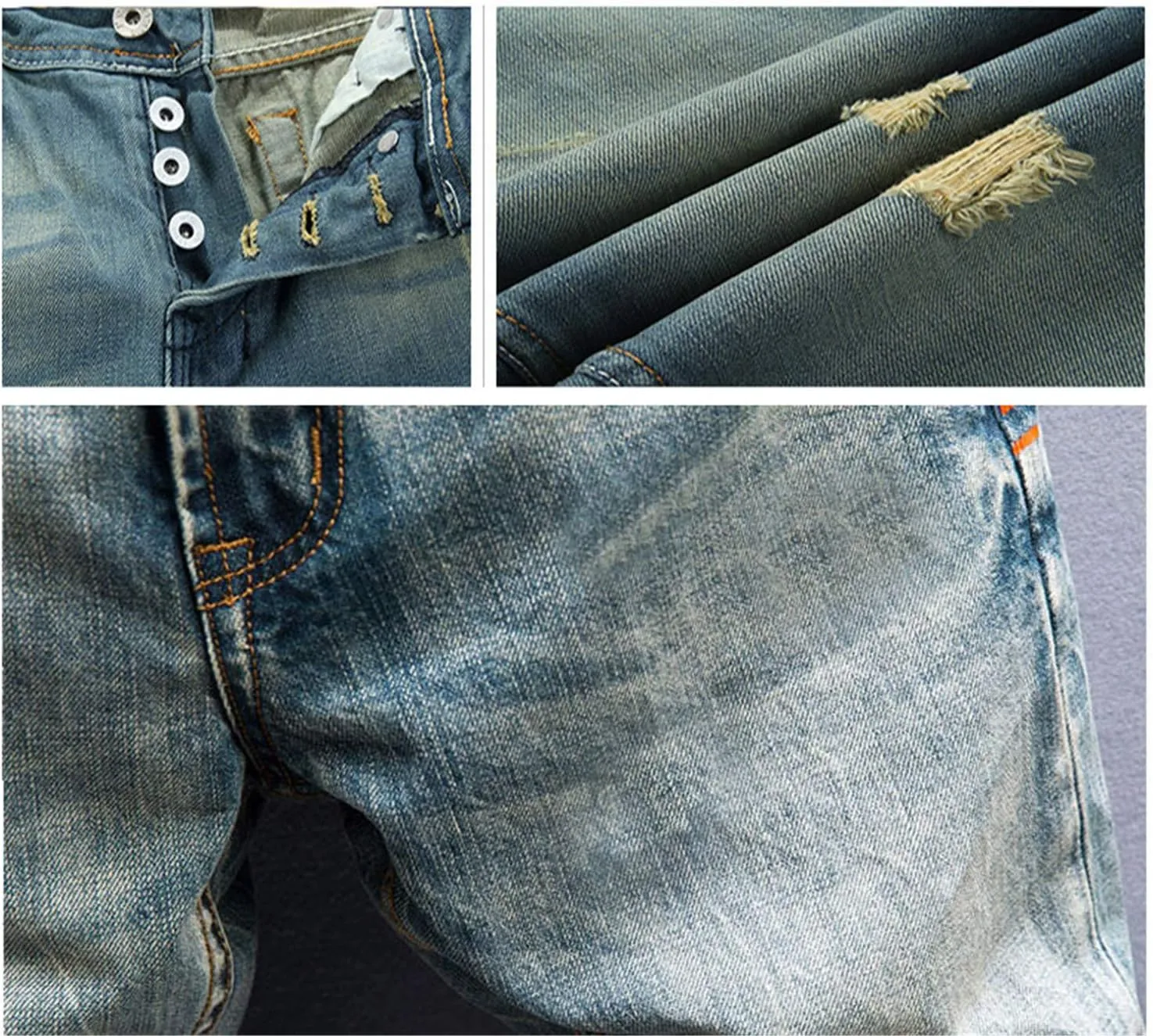 Men's Ripped Slim Straight Fit Moto Jeans Comfy Stretch Skinny Biker Denim Jean Vintage Distressed Motorcycle Pants