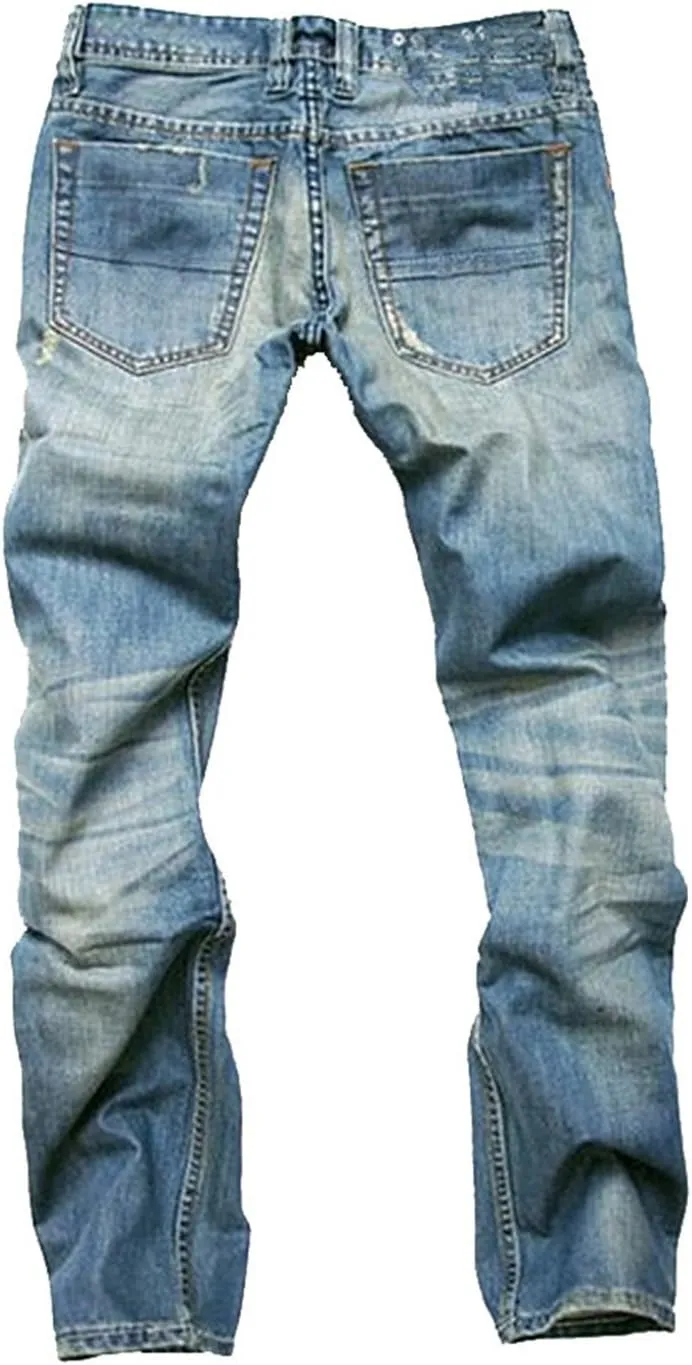 Men's Ripped Slim Straight Fit Moto Jeans Comfy Stretch Skinny Biker Denim Jean Vintage Distressed Motorcycle Pants