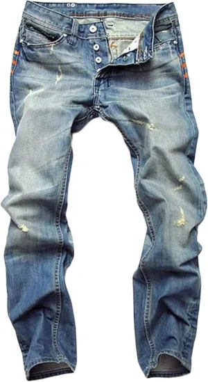 Men's Ripped Slim Straight Fit Moto Jeans Comfy Stretch Skinny Biker Denim Jean Vintage Distressed Motorcycle Pants