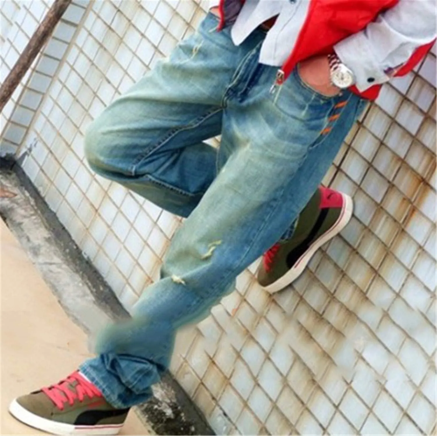 Men's Ripped Slim Straight Fit Moto Jeans Comfy Stretch Skinny Biker Denim Jean Vintage Distressed Motorcycle Pants