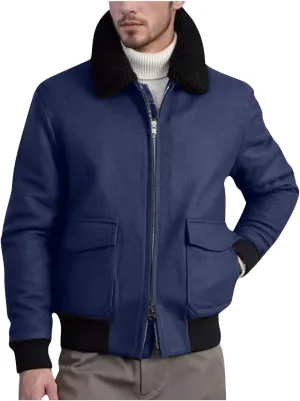 Men's Shearling Sherpa Lined Trucker Bomber Jacket Outwear Full Zip Up Warm Winter Jacket Coats with Faux Fur Collar