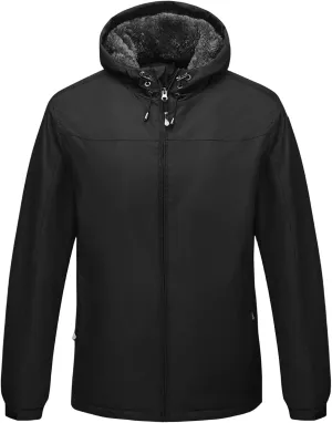 Men's Sherpa Lined Rain Coat Men Windbreaker Rain Jackets Waterproof With Hood Outdoor Hooded Hiking Fleece Jacket
