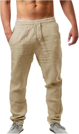 Men's Slim Leg Pants Summer Elastic Waist Fit Comfortable Leisure Style Summer Comfy Fashion Trendy Trousers