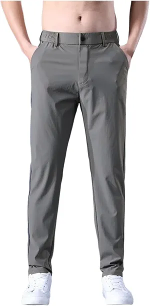 Men's Slim Leg Pants Summer Elastic Waist Pockets Trendy Casual Leisure Style Sport Clothes Comfy Fashion Trousers