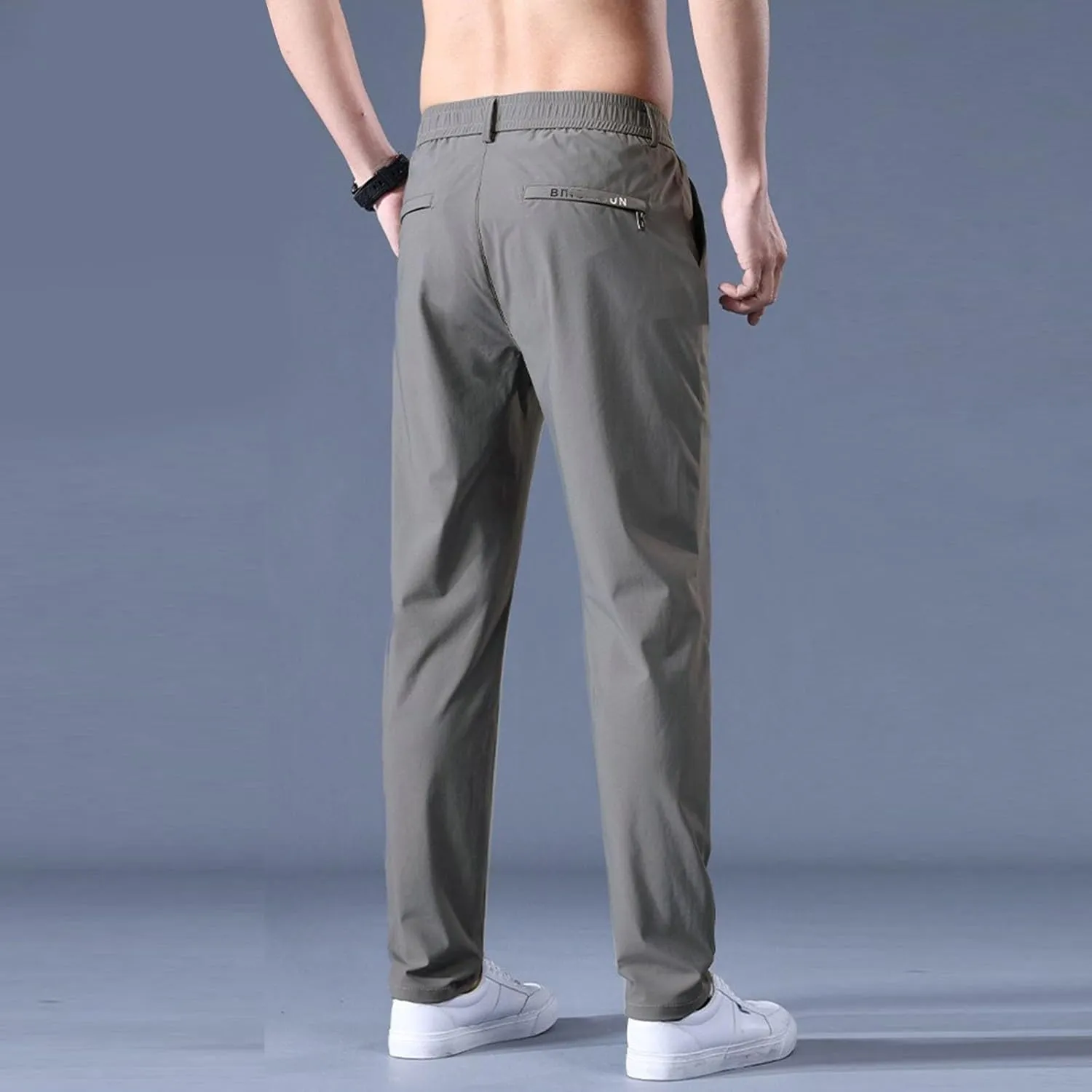 Men's Slim Leg Pants Summer Elastic Waist Pockets Trendy Casual Leisure Style Sport Clothes Comfy Fashion Trousers