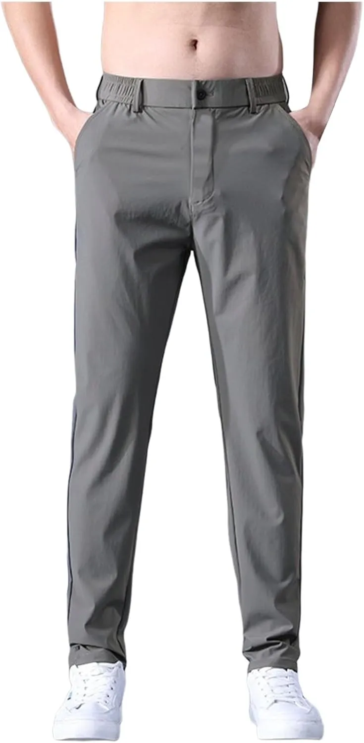 Men's Slim Leg Pants Summer Elastic Waist Pockets Trendy Casual Leisure Style Sport Clothes Comfy Fashion Trousers