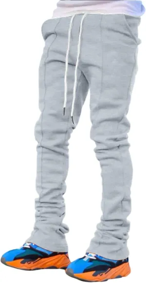Mens Sports Casual Four Season Long Flared Trousers Slim Fit Tie Elastic Waist Solid Color Comfy Long Training Pants