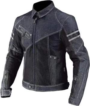 Men's Spring Fall Breathable Denim Mesh Racing Ride Biker Jacket Ribbed Hem Motorcycle Jacket