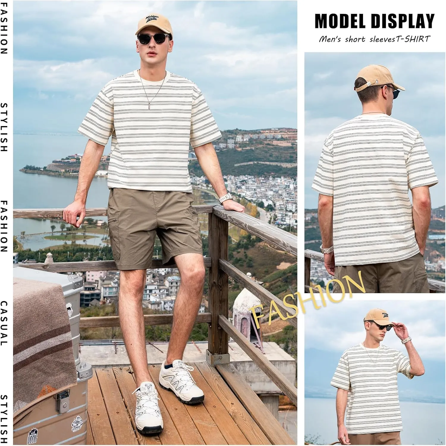 Men's Stripe Short Sleeve T-Shirt Mens Classic Casual Stripe Loose Shirts