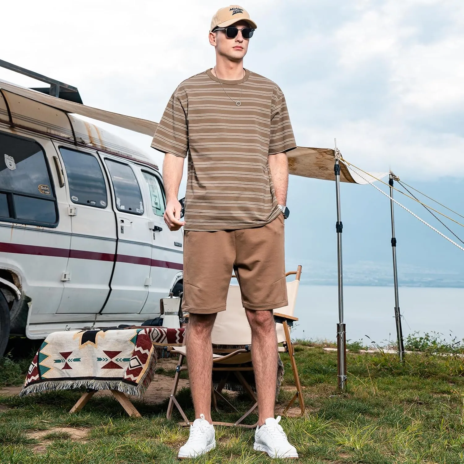 Men's Stripe Short Sleeve T-Shirt Mens Classic Casual Stripe Loose Shirts