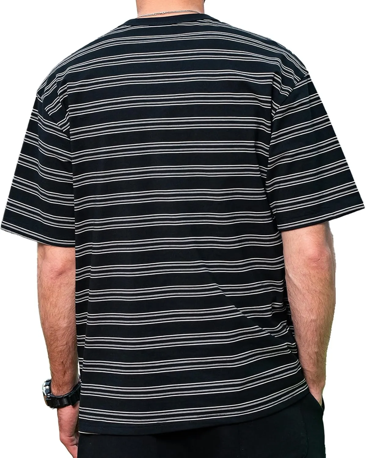 Men's Stripe Short Sleeve T-Shirt Mens Classic Casual Stripe Loose Shirts