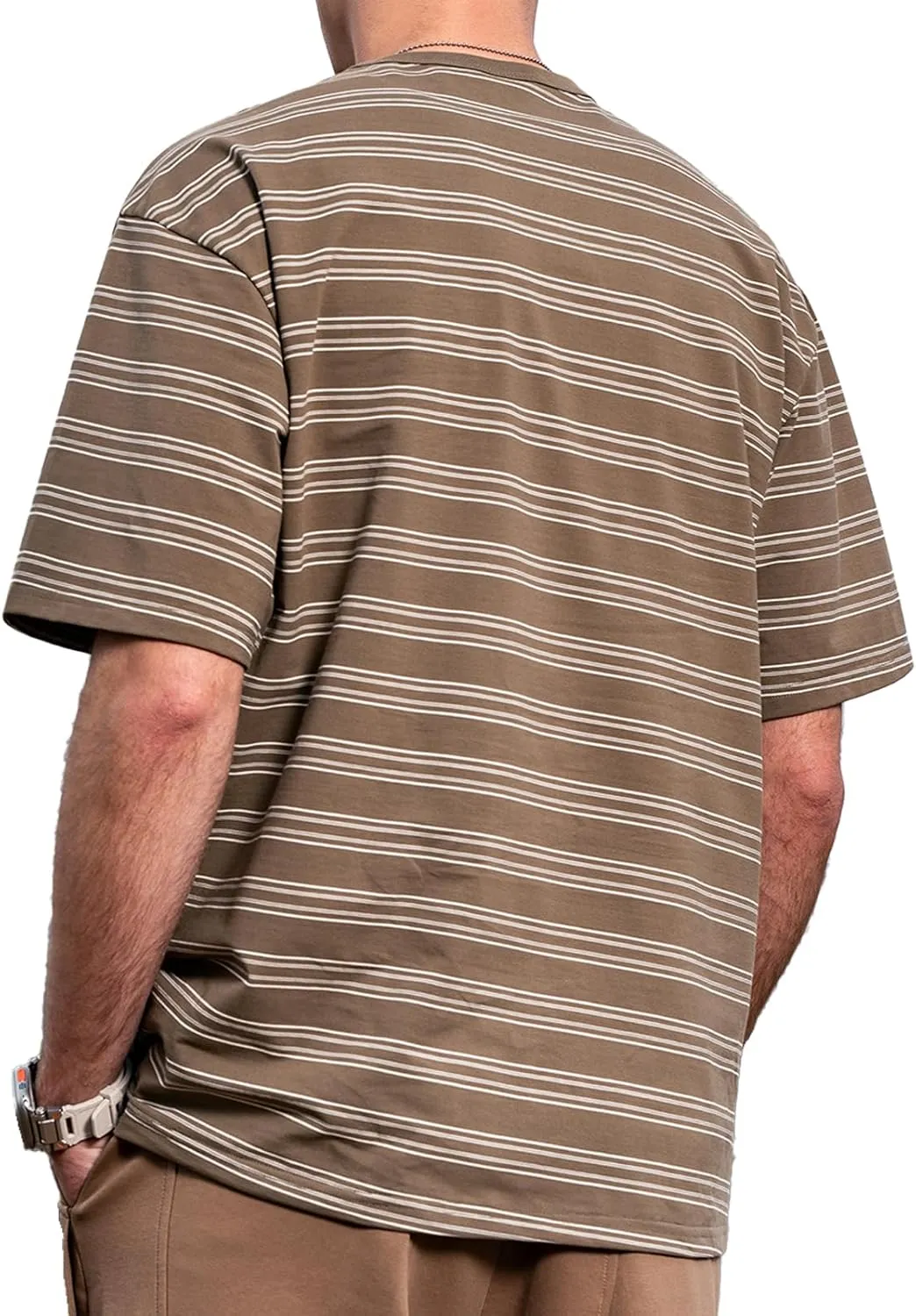 Men's Stripe Short Sleeve T-Shirt Mens Classic Casual Stripe Loose Shirts